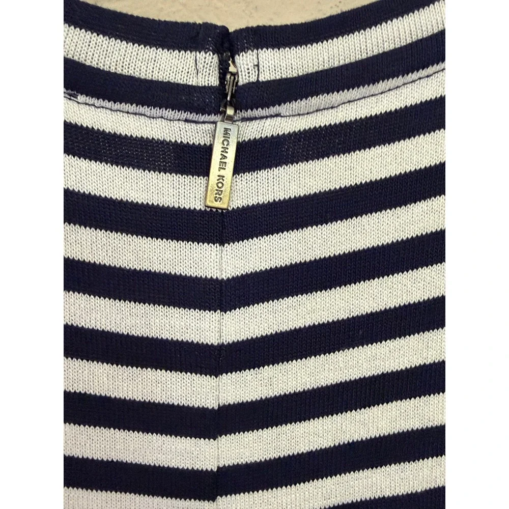 NWT Michael Kors Plus Size 2X Navy Striped Asymmetrical Midi Dress Stretch $149
